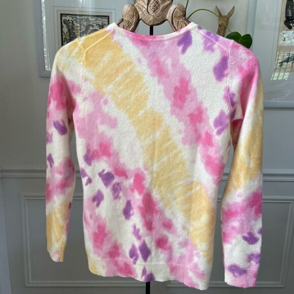 Charter Club Luxury Cashmere Tie Dye Crewneck Lightweight Sweater Pink Yellow Pu - Picture 3 of 5
